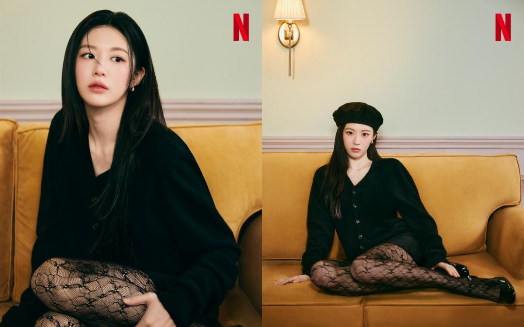 劇中飾演國際級巨星的高允貞，在宣傳大片中套上網襪釋放電力。