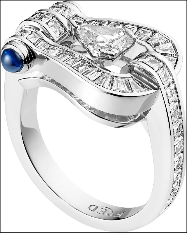 FRED Force 10 FRED Hero Cut戒指，主要材質：白金、鑽石、藍寶石。