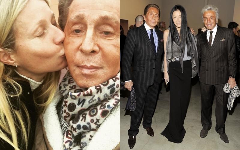 左：葛妮絲派特蘿、右：婚紗設計師Vera Wang，紛紛在社群PO出哀悼文以及與Valentino先生的合影。（攝自instagram）