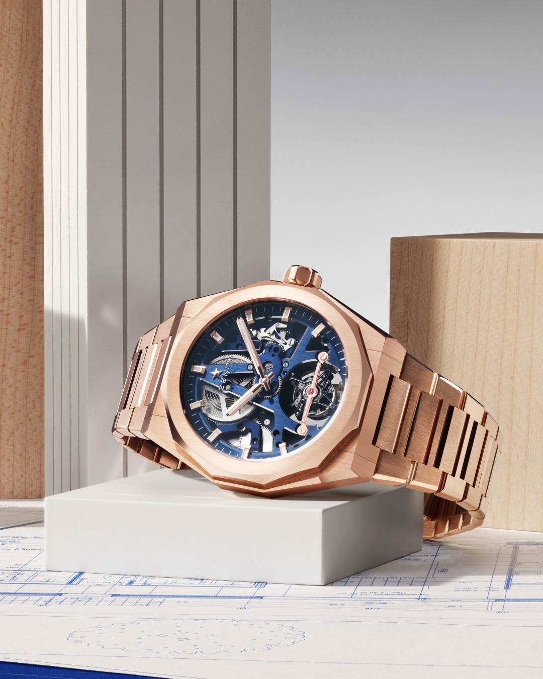 DEFY Skyline Tourbillon Skeleton天際線鏤空陀飛輪腕錶，3,344,200元。（ZENITH提供）