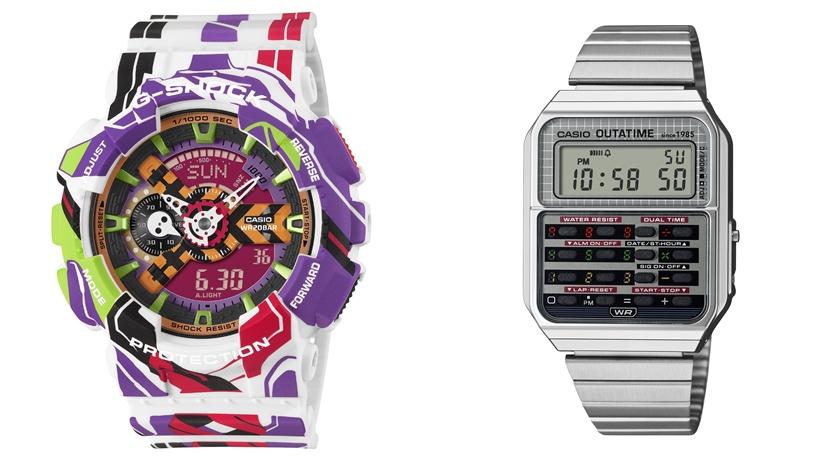 （左）《新世紀福音戰士》聯名錶款GA-110EVA30-7A，7,800；（右）《回到未來》聯名錶款CA-500WEBF-1A，4,000元。
