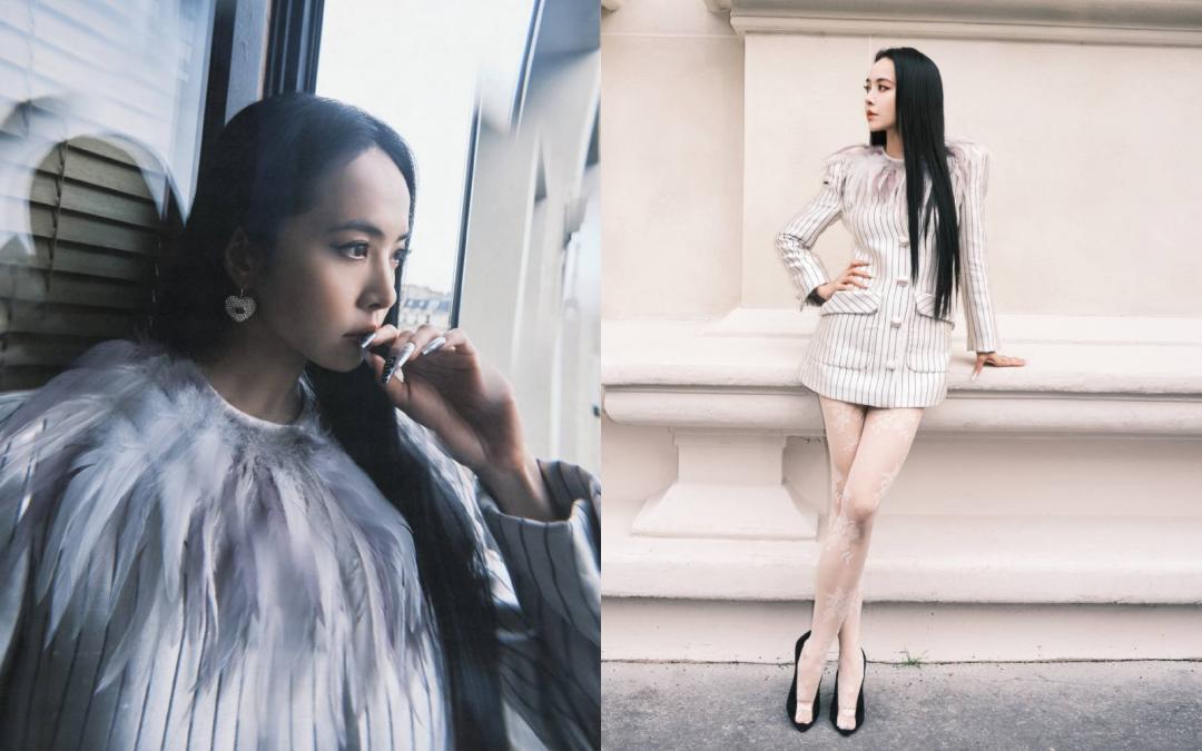 黑長直髮與白絲襪的搭配，營造出時髦個性。