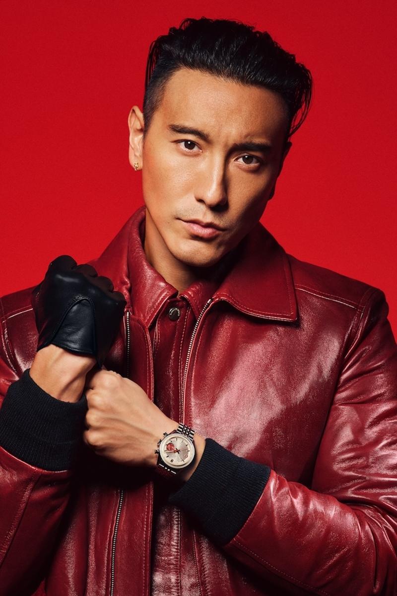 王陽明披上紅色皮衣外套展現前衛個性。（TAG Heuer提供）