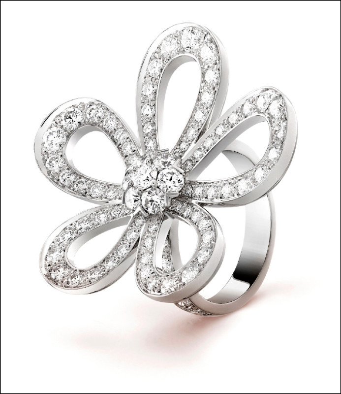 Flowerlace戒指，18K白金鑲嵌鑽石，1,250,000元。
