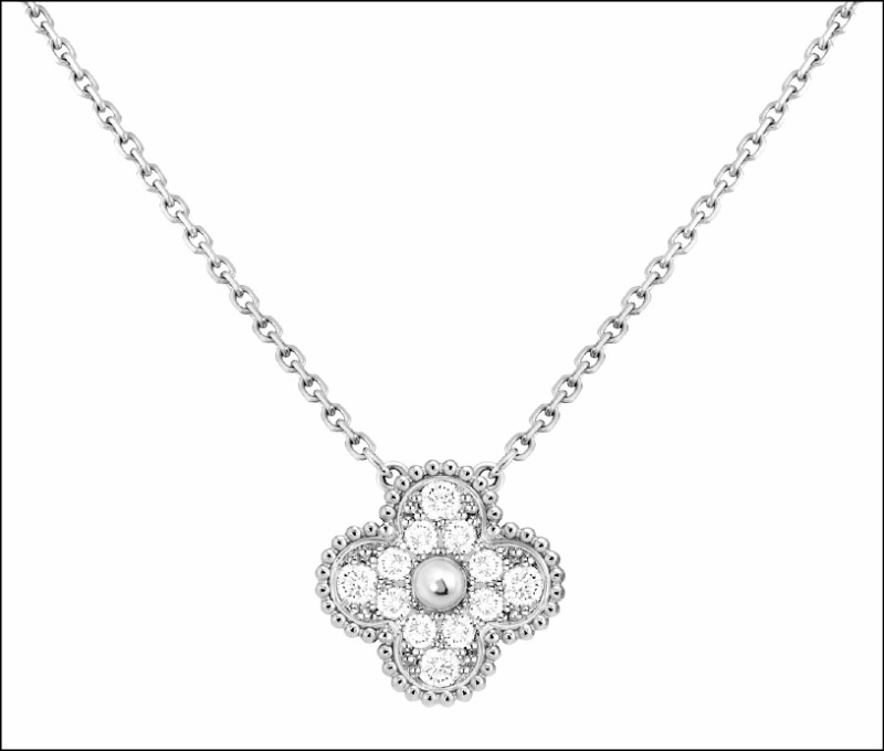 Vintage Alhambra吊墜，18K白金鑲嵌鑽石，304,000元。
