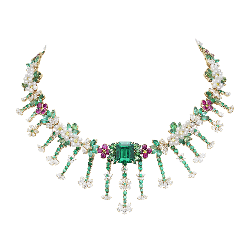 Belle Dior Franges de Fleurs 祖母綠項鍊。（Dior提供）