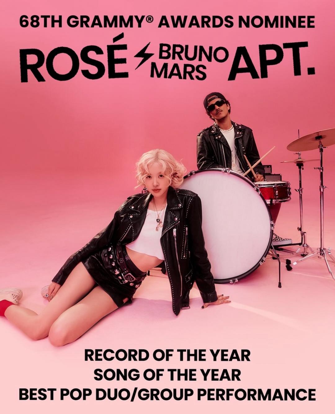 Rosé與火星人布魯諾合作的〈APT.〉成為洗腦神曲。（翻攝自IG