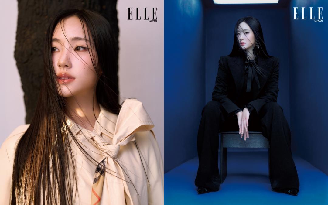 Lily與Elly分別以仙氣與個性，深受時尚品牌青睞。（左起）Lily以全套BURBERRY造型展現經典率性風格；Elly則以GUCCI西裝詮釋個性小女人氣場。