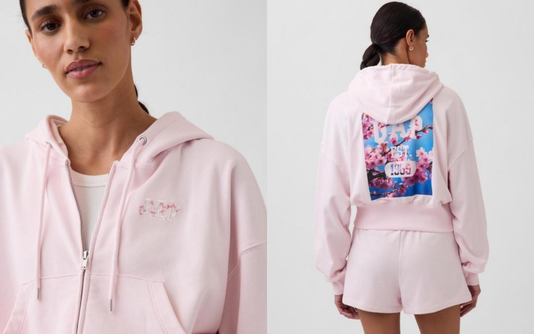 粉色櫻花系列Logo連帽外套，（成人）售價NT$1,999元、（童裝）售價NT$1,499元。