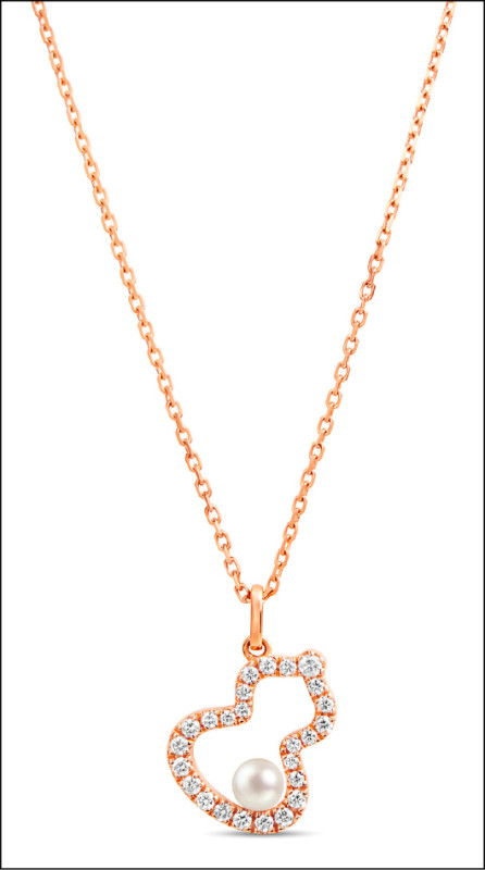 Wulu Petite 18K玫瑰金鑲嵌Akoya珍珠及鑽石項鍊，64,000元。