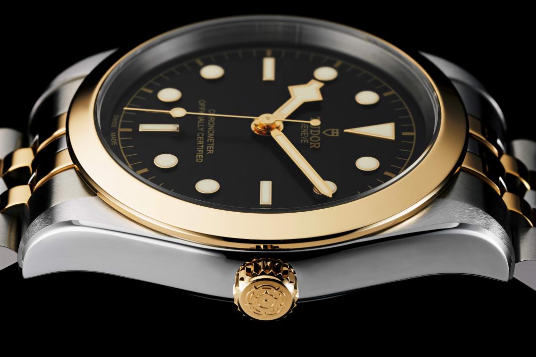 錶殼採用磨光圓拱形側面設計，搭配弧形上鍊錶冠，突顯柔和輪廓。