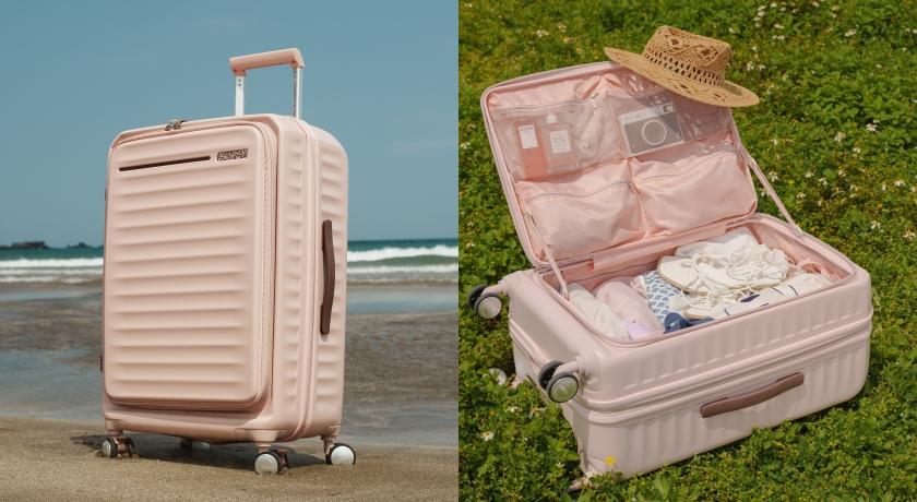 American Tourister FRONTEC系列草莓粉，19吋（NT$8,700）、25吋（NT$10,300）、28吋（NT$12,000）。