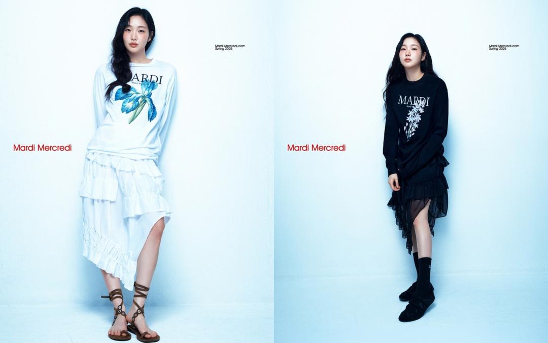 金高銀自信穿上開衩蛋糕裙，露出一雙纖細美腿。