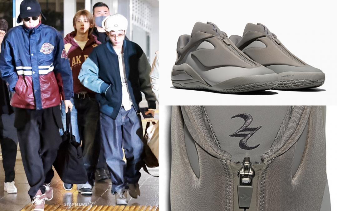 趙雨凡（圖右一）一身街頭風造型現身機場，卻從腳底洩露球迷身分。