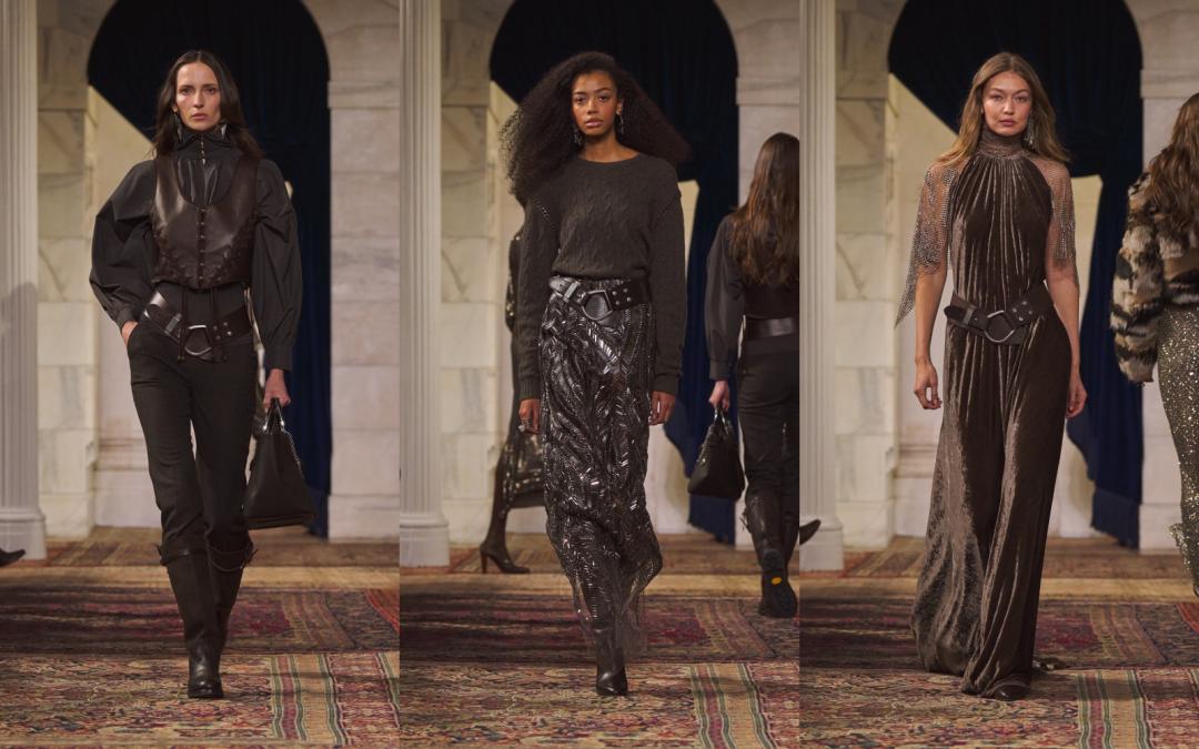 秋季女裝系列的核心在於「柔美與力量」之間的對話，系列中可見許多硬挺胸衣輪廓的設計。