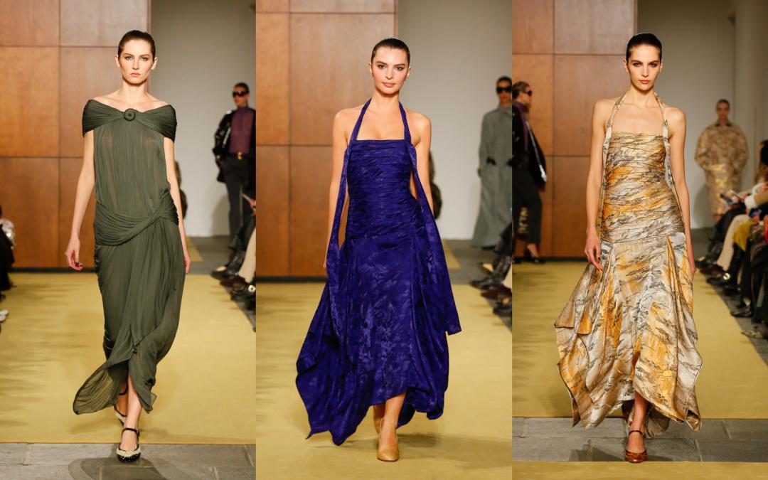 真絲與針織洋裝以扭結與纏繞的設計，勾勒身體線條。