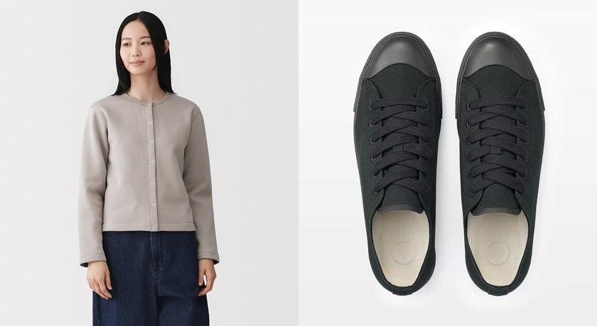 女裝裏毛開襟衫790元；撥水加工舒適休閒鞋890元。