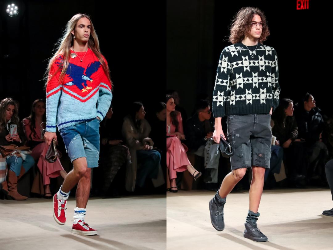 針織系列融入老鷹、費爾島傳統花紋與布繡主題，皆以極為細緻的修補手法，賦予真實且具手作感的表現形式。