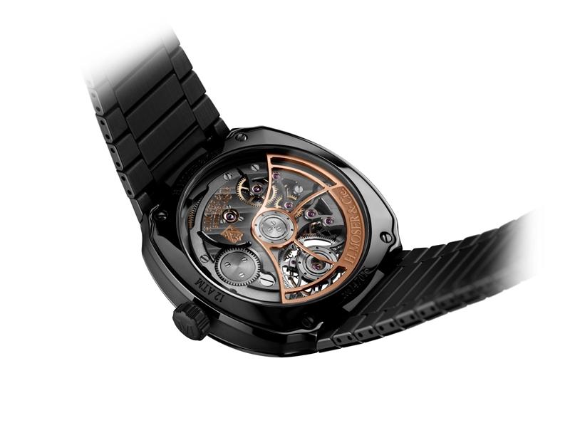透視後底蓋設計可欣賞H. Moser & Cie.的機械美學。（H. Moser & Cie.提供）
