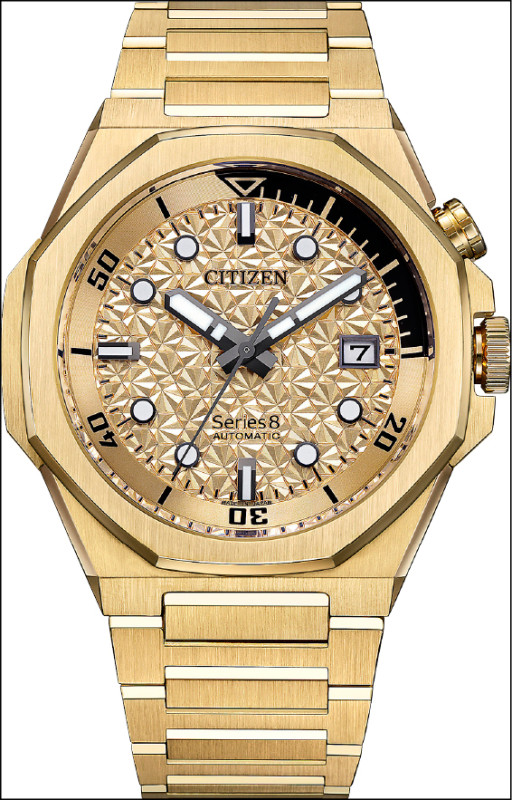 Series 8系列NB6062-52P錶款以香檳金色呈現璀璨燈火。台灣限量30只，每只54,800元。