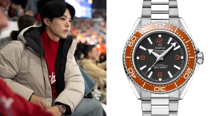 樸寶劍在米蘭冬奧會場，佩戴OMEGA海馬系列Planet Ocean 600米腕錶，279,000元。（OMEGA提供）