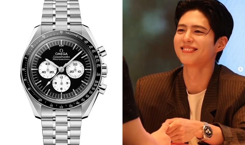 樸寶劍佩戴OMEGA Speedmaster超霸專業登月錶42毫米，不鏽鋼錶殼搭配 不鏽鋼鍊帶，306,000元。（OMEGA提供）