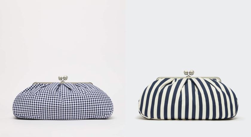 Pasticcino十週年（左起）藍色格紋棉質手袋（NT$12,900）、 深藍條紋帆布手袋（NT$16,500）。