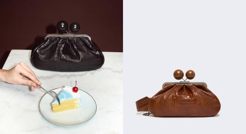 Pasticcino十週年（左起）深棕色鱷魚壓紋小牛皮中型手袋（NT$22,200）、紅棕色鱷魚壓紋小牛皮中型手袋（NT$22,200）。