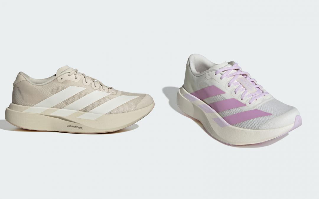 ADIZERO EVO SL（左起）男鞋經銷商限定款KI6915（NT$4,890）、3月開賣女鞋KI7354（NT$4,890）。