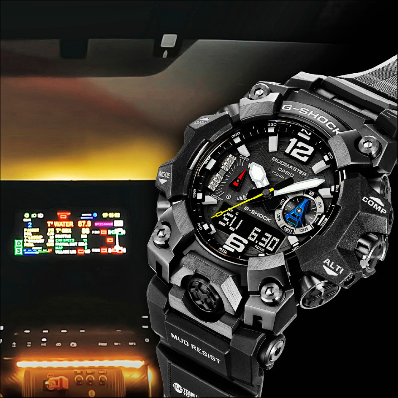 腕錶以全黑配色展現強悍，繽紛的指針色彩則呼應了賽車的導航系統。