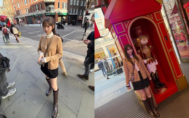 選穿駝色針織上衣搭配裙裝，不時利用不同的髮型增添造形變化。（翻攝自instagram）