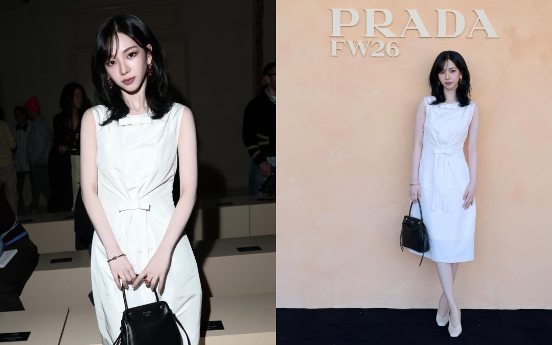 aespa成員Karina，同樣穿著白色系現身觀秀。