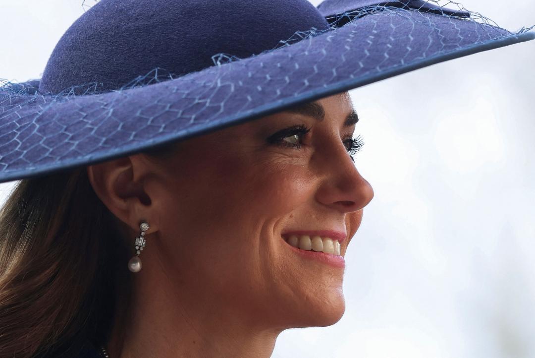 凱特王妃的耳環來自已故伊莉莎白女王。(路透)