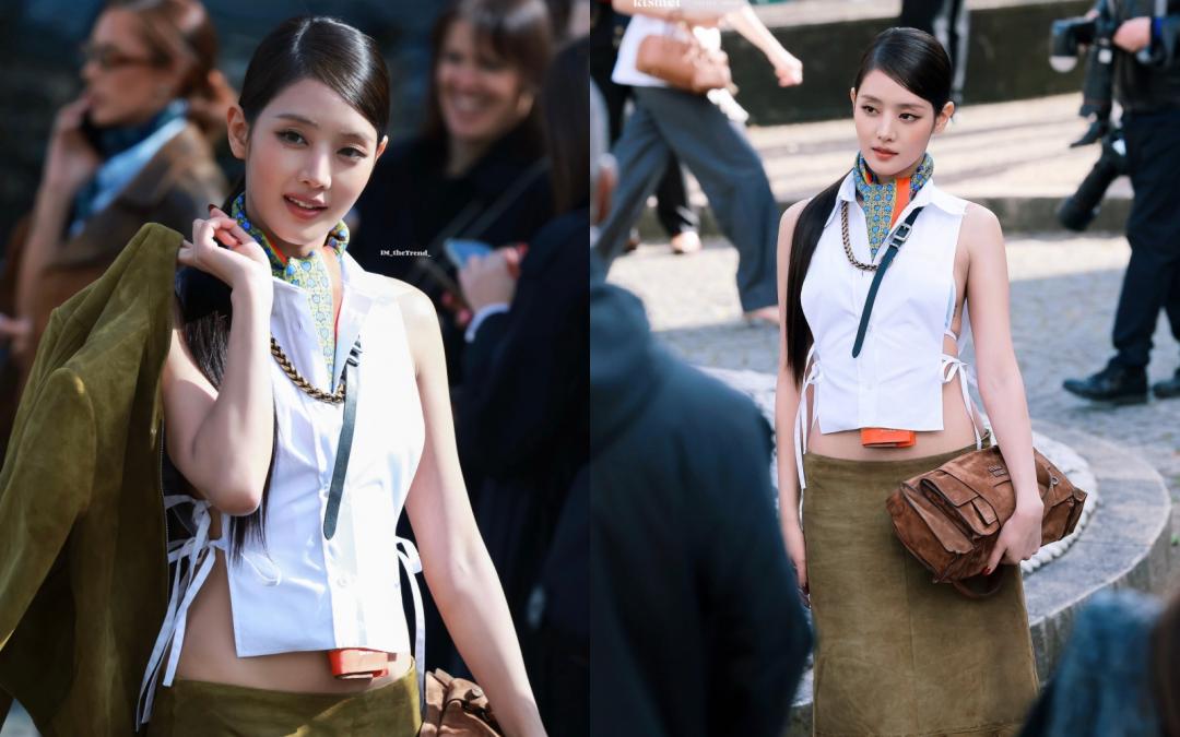 Minnie看秀造型十分火辣，側面全空靠細細綁帶防走光。