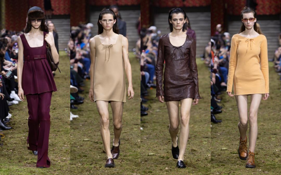 創意總監Miuccia Prada以身體為核心，貼身輪廓揉合內著常見蝴蝶結元素妝點，昇華親密風格。