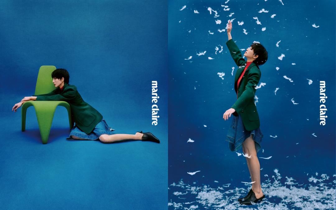 張鈞甯以LOEWE撞色造型與不對稱剪裁，穿出個性。