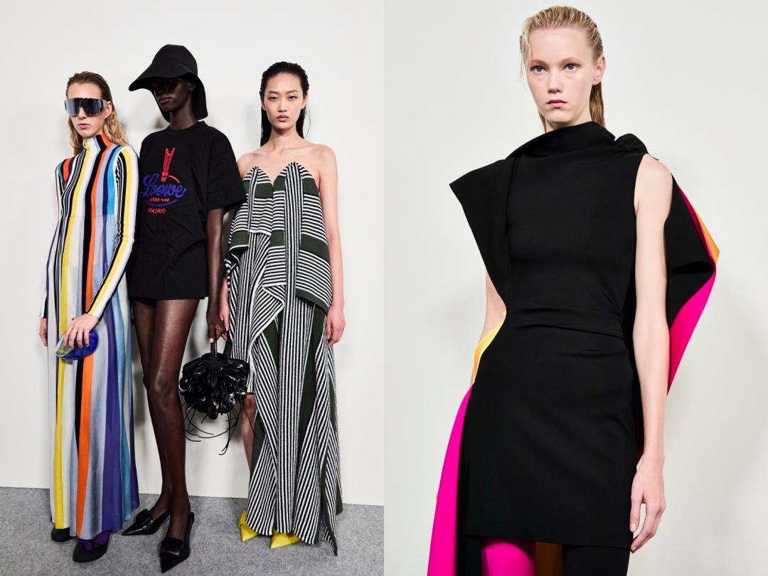 多彩的印花，亦或透過布料拼接形塑彩色視覺層次，都完美傳遞創意總監想描繪的明媚形象。