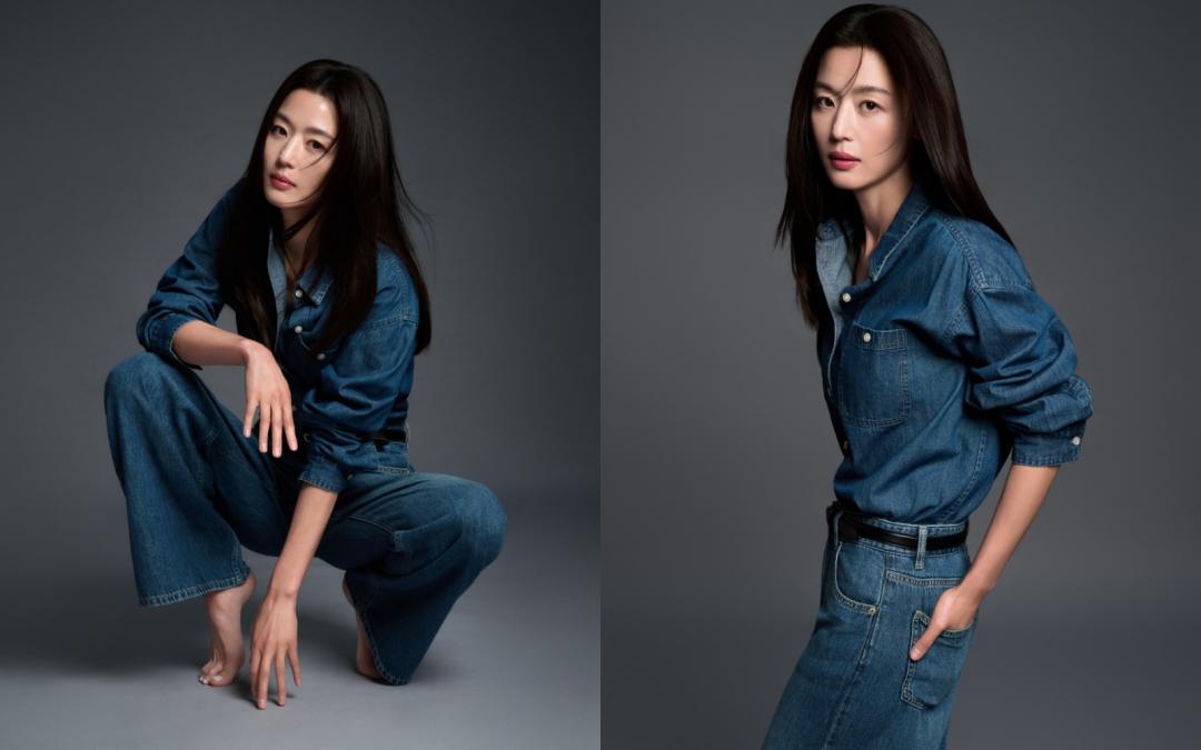 同色系的丹寧穿搭，以微微敞開的領口，穿出率性風格的同時，又能偷偷修飾身型。