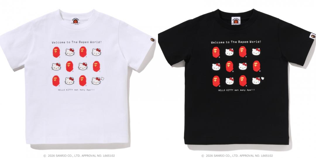 BAPE®ＸHELLO KITTY TEE，售價 （女裝）NT$3,039元、（童裝）NT$1,999元。