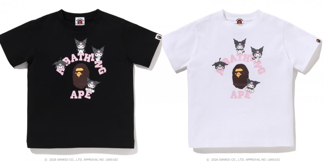 BAPE®ＸKUROMI TEE，售價 （女裝）NT$3,039元、（童裝）NT$1,999元。