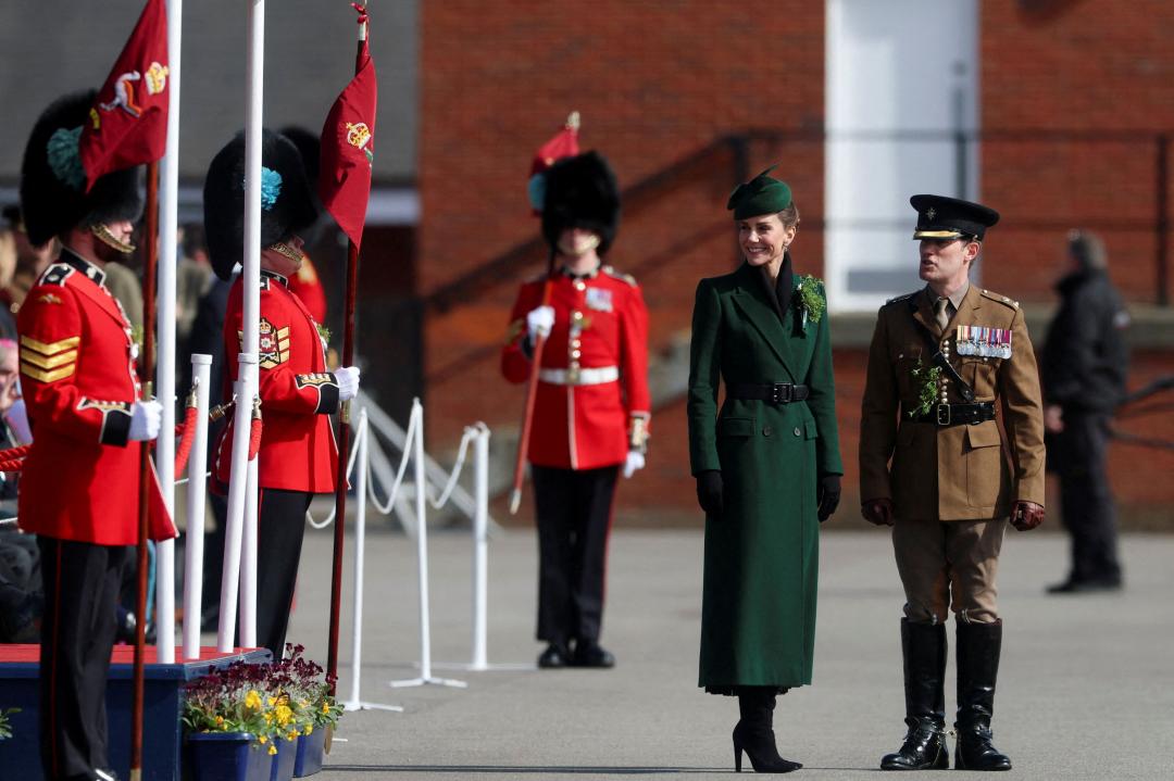 凱特王妃以一身綠色造型出席聖派翠克節遊行。(路透)