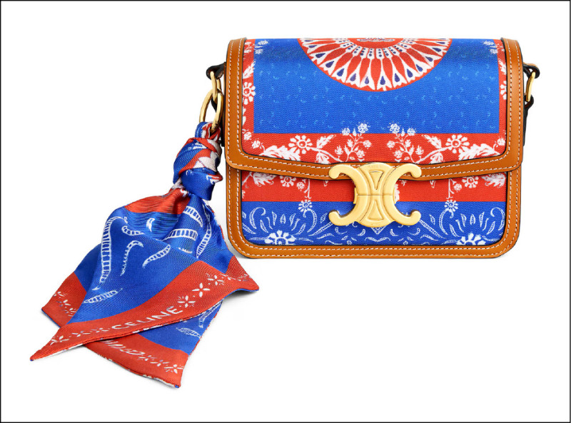 藉由印花元素呈現的Teen Triomphe桑蠶絲及天然牛皮革手袋，155,000元。