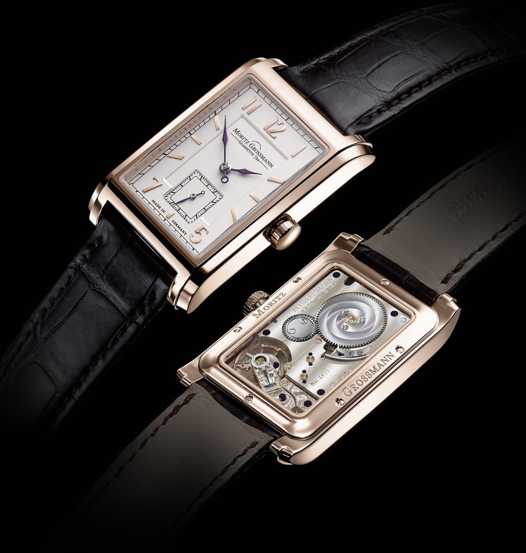 自製機芯同樣以方形概念打造而成，可貼合於錶殼內。