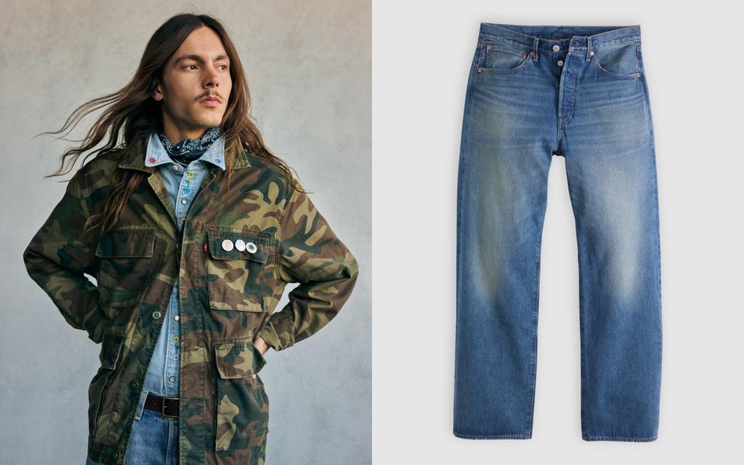 （左起）迷彩夾克外套（NT$3,990）、501™ Loose丹寧褲（NT$4,390）。