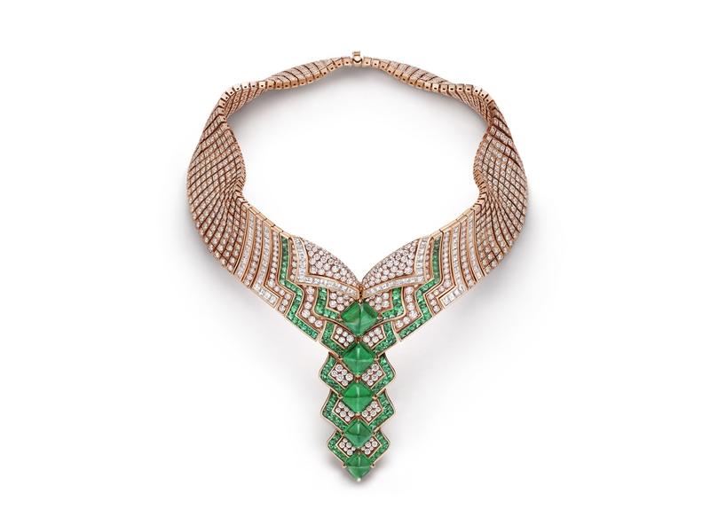 BVLGARI Eclettica系列 Emerald Strata 頂級祖母綠與鑽石項鍊。（BVLGARI提供）