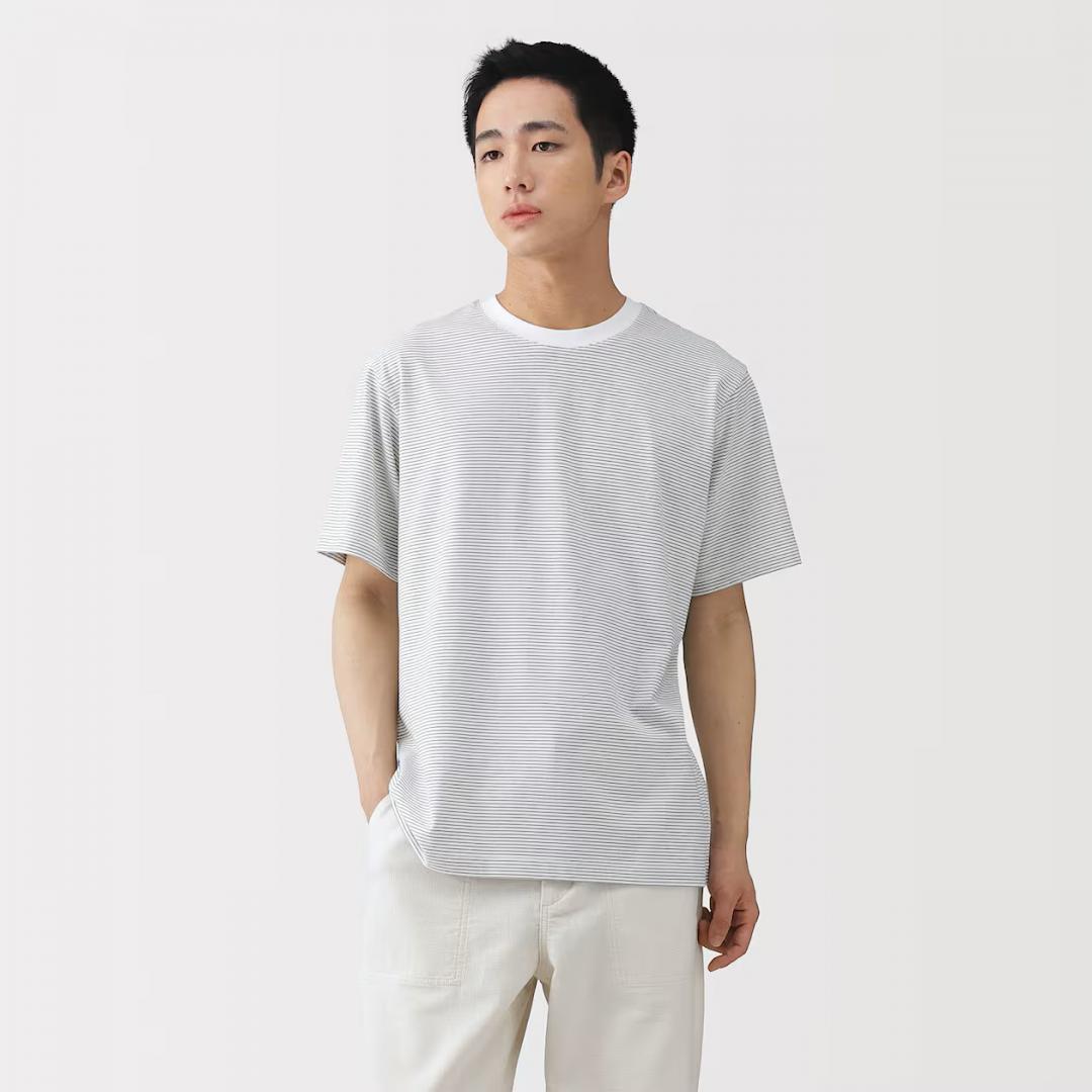 男裝天竺圓領短袖T恤，250元。