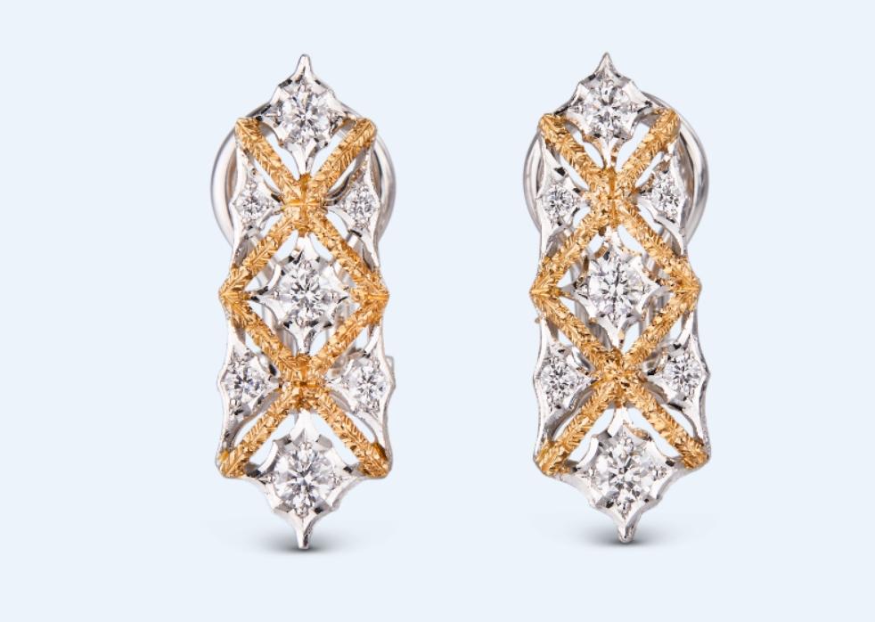 Buccellati Mosaico白金和黃金鑽石耳環，420,000元。