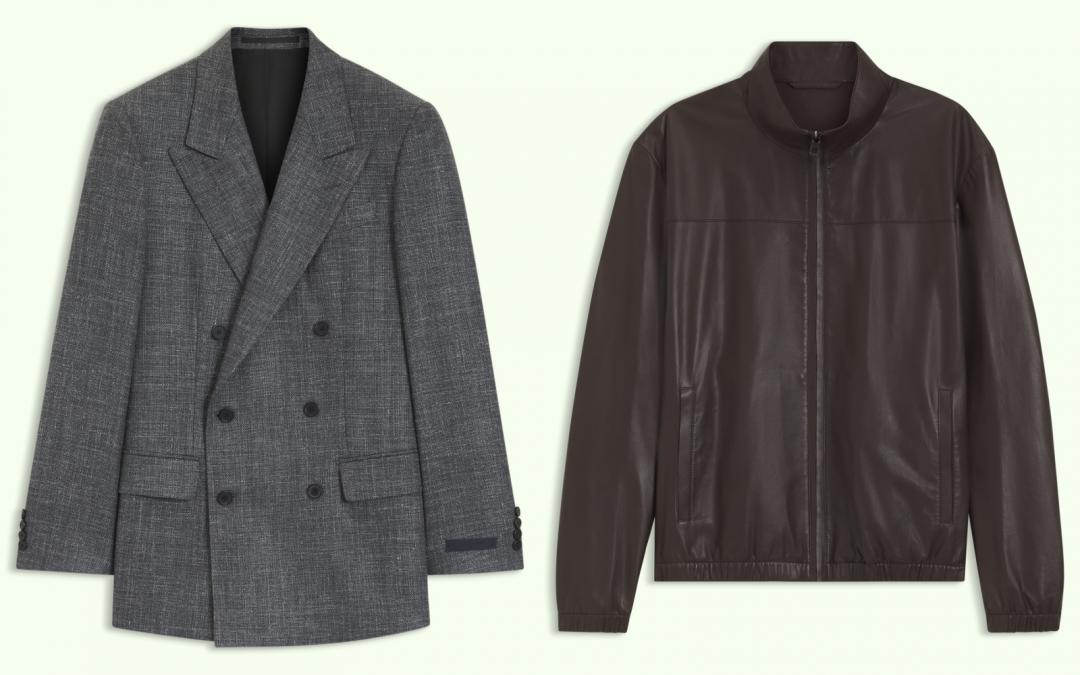 （左起）西裝外套（NT$30,900）、軟羊皮革夾克（NT$34,900）。