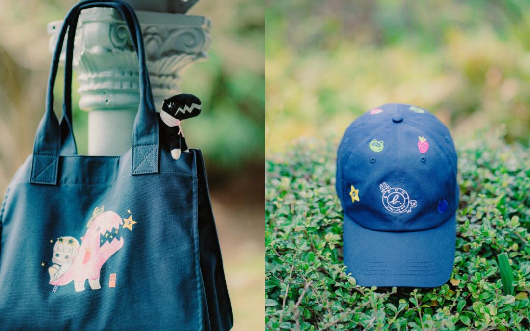 （左起）托特包（NT$3,980）、棒球帽（NT$2,680）。