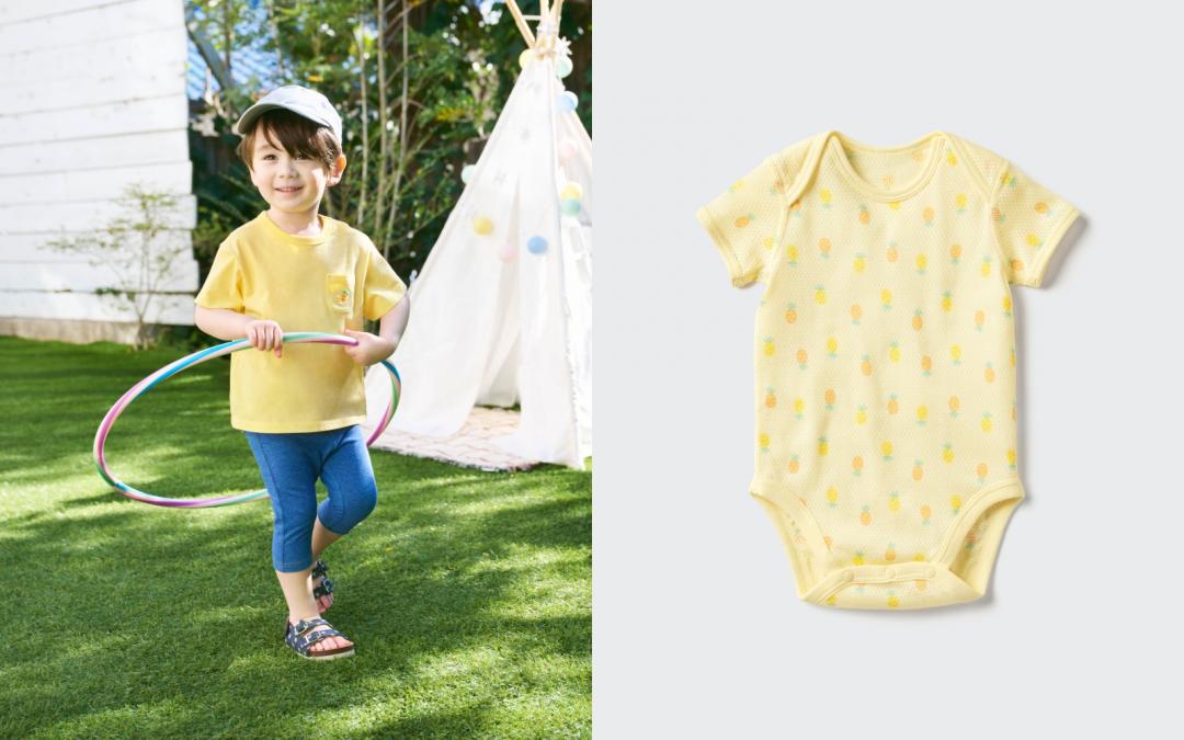 （左起）AIRism短袖棉質圓領T恤，原價NT$290元，期間限定優惠NT$249元；新生兒棉質網眼包臀衣，原價NT$190元，期間限定優惠NT$149元。